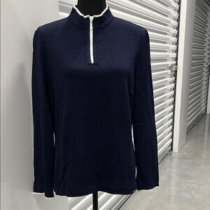 Navy Long Sleeve Top with White Trim vintage St. John sport collection.